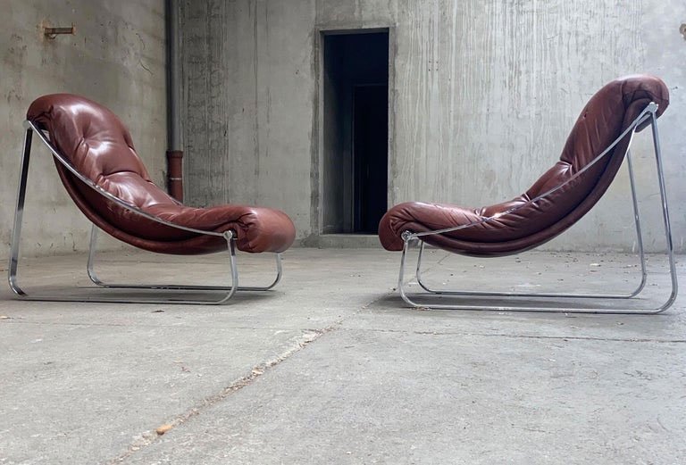 Pair Of Vintage Stainless Steel And Leather Armchairs, Roche&bobois, 1970-photo-1