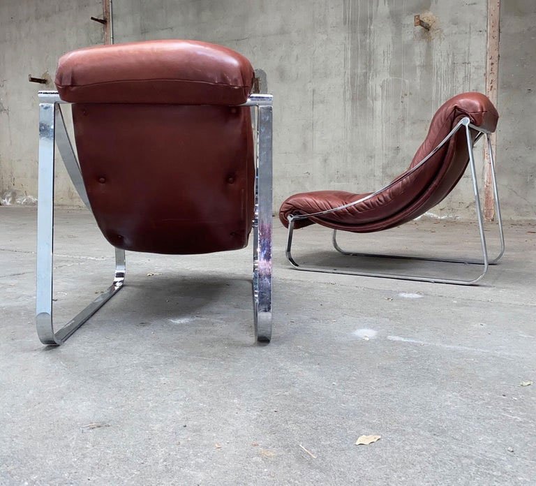 Pair Of Vintage Stainless Steel And Leather Armchairs, Roche&bobois, 1970-photo-2