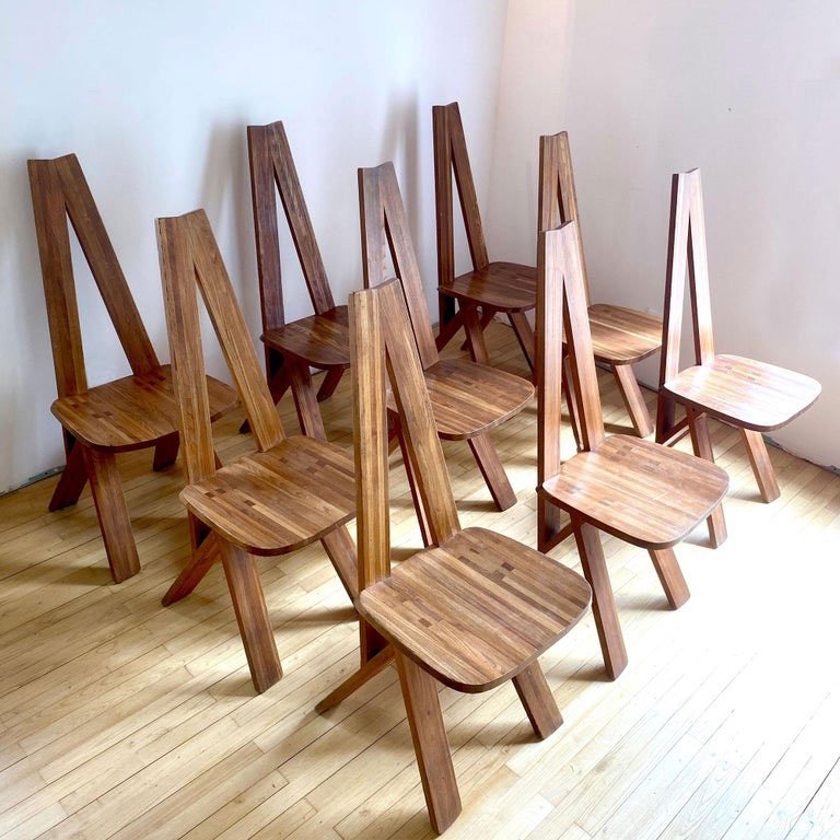 Pierre Chapo Set Of 8 S45 Chairs In Solid Elm 1970-photo-3