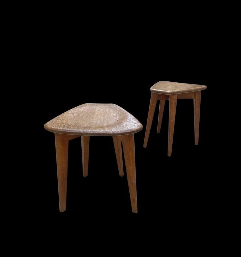 Pair Of Marcel Gascoin Oak Stools -photo-2