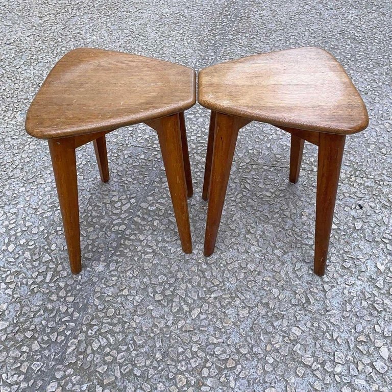 Pair Of Marcel Gascoin Oak Stools -photo-4