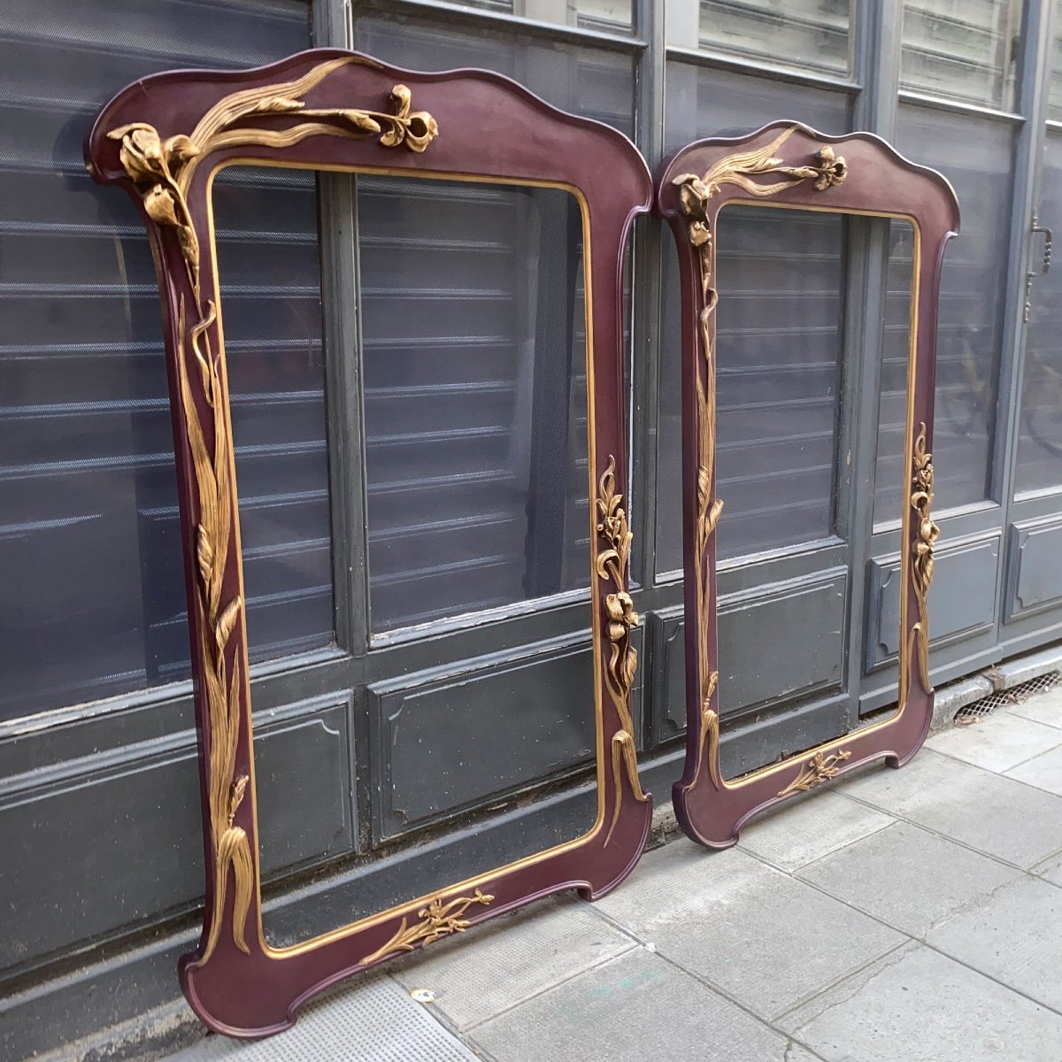 Pair Of Art Nouveau Mirror Iris Frames Attributed To Louis Majorelle-photo-1