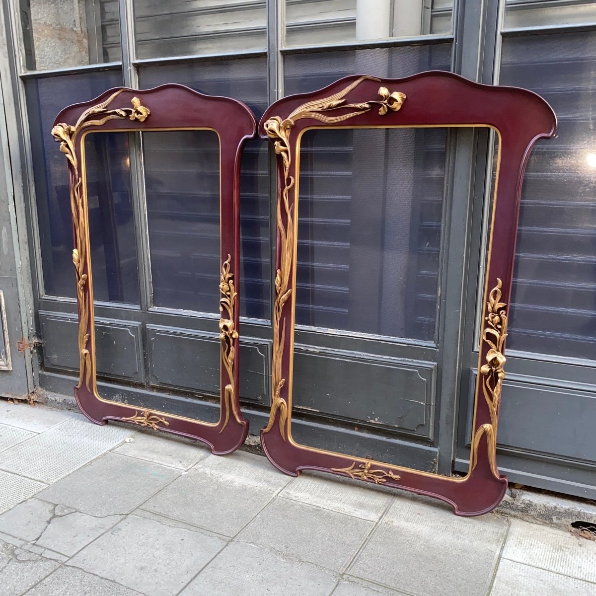 Pair Of Art Nouveau Mirror Iris Frames Attributed To Louis Majorelle-photo-5