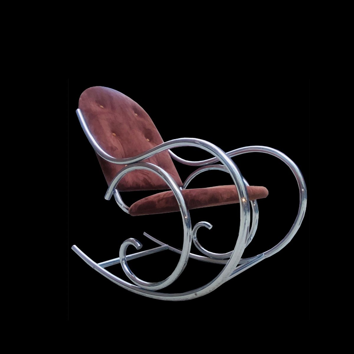 Milo Baughman Rocking Chair In Suede And Chrome-photo-2