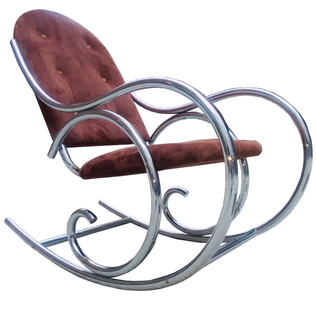 Milo Baughman Rocking Chair In Suede And Chrome