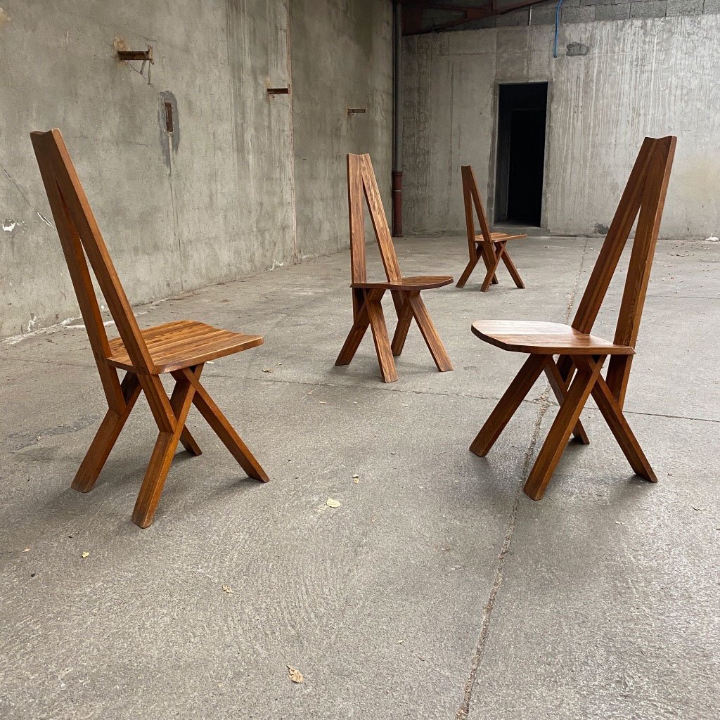 4 Elm Chairs Model S45 By Pierre Chapo - 1970s-photo-3