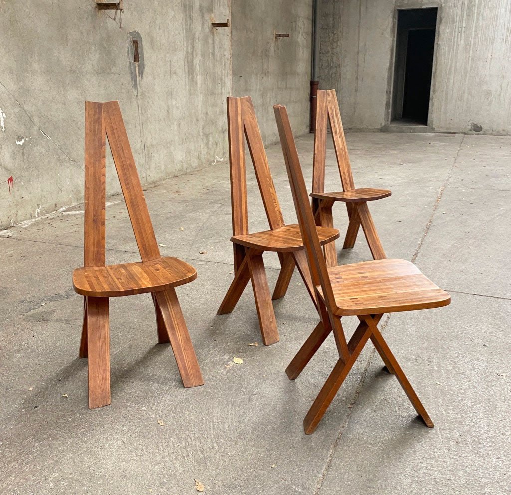 4 Elm Chairs Model S45 By Pierre Chapo - 1970s-photo-1