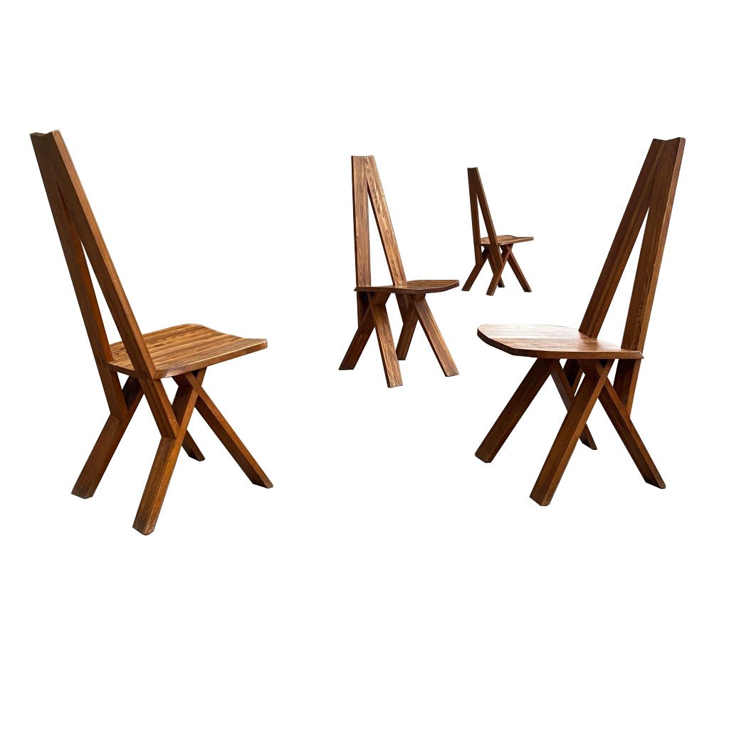 4 Elm Chairs Model S45 By Pierre Chapo - 1970s