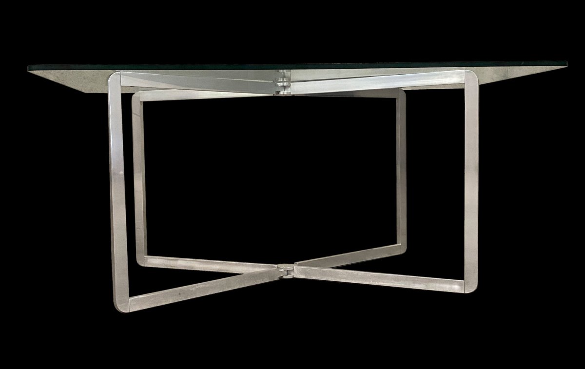 Michel Boyer Console In Aluminum And Glass Edition Rouve 1970-photo-2