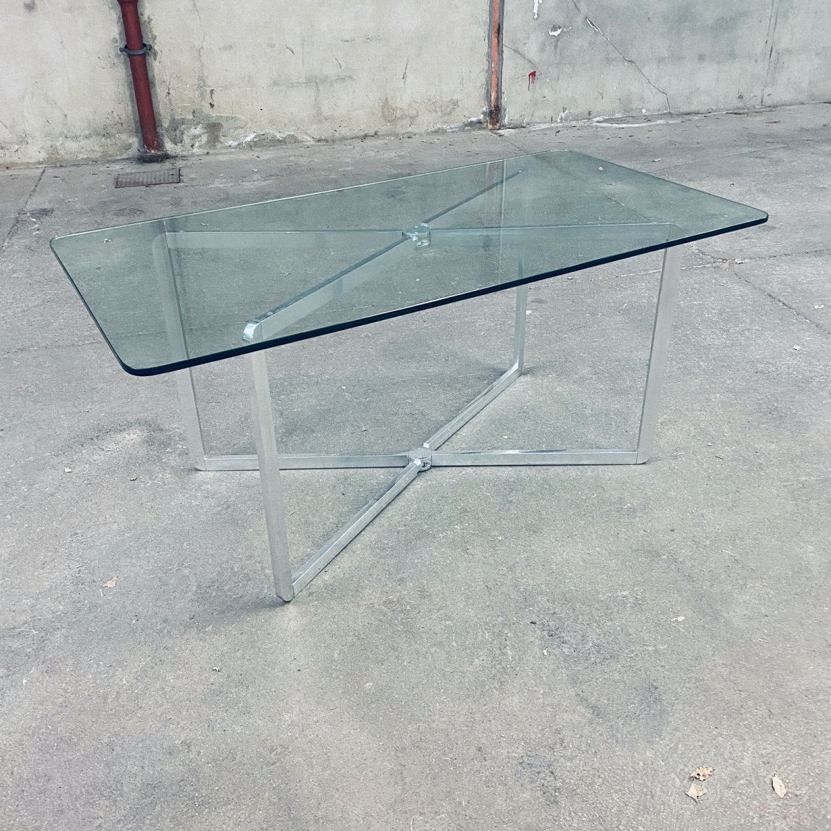 Michel Boyer Console In Aluminum And Glass Edition Rouve 1970-photo-2