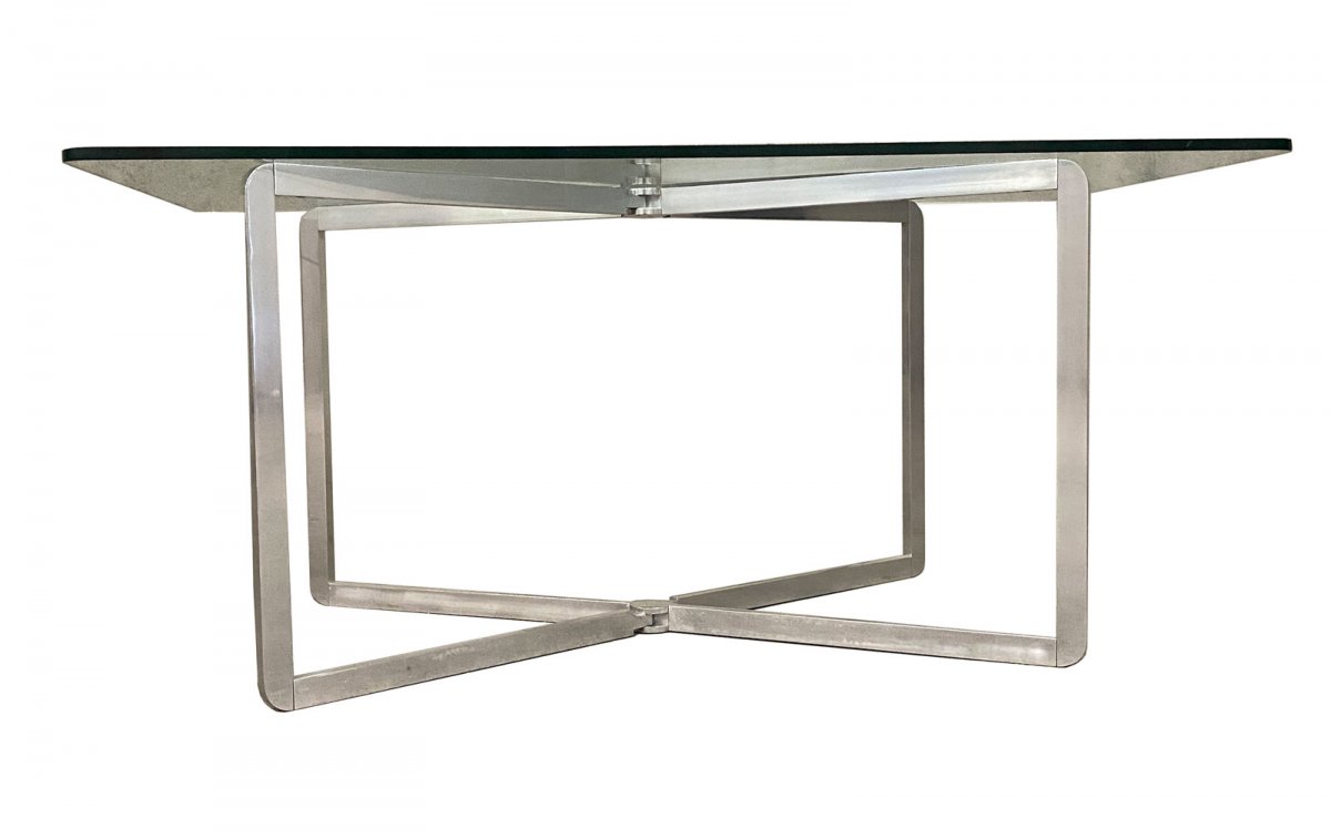 Michel Boyer Console In Aluminum And Glass Edition Rouve 1970