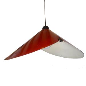 Stilnovo Ceiling Light In Pressed Metal, Brick Red Color, 1970