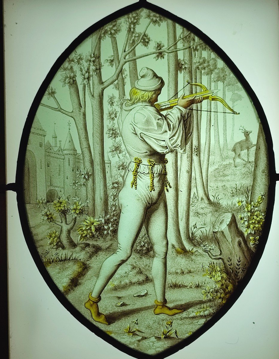 Medieval Hunting Scene. 19th Century Stained Glass-photo-2