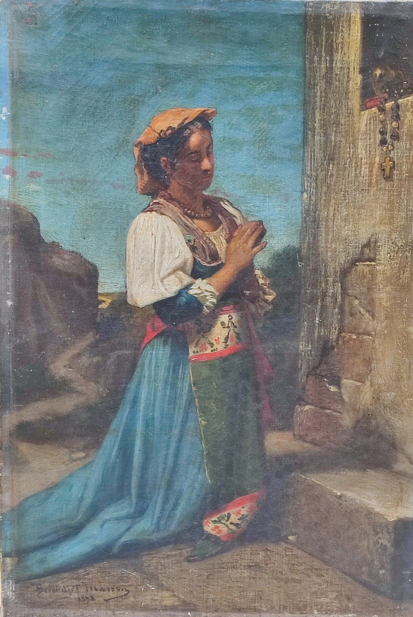Benedict Masson. Italian Woman In Front Of An Altar. 1870