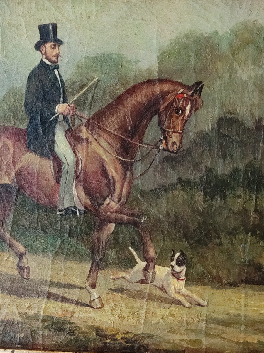 A Dandy On Horseback. Oil On Canvas. 19th Century -photo-3