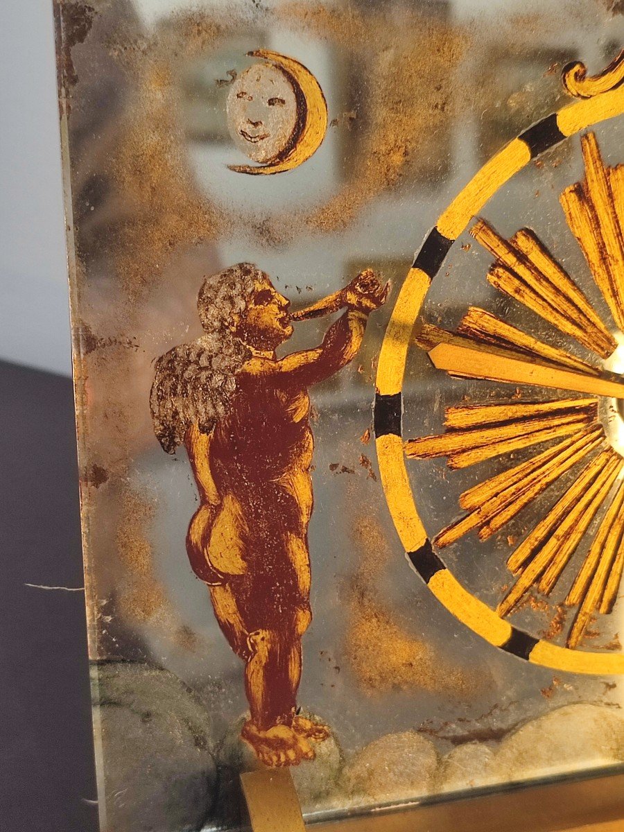 1940s Clock. Signed Under Glass Painting.-photo-2