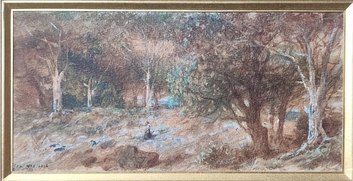 Paysage à Fontainebleau. Célestin Nanteuil vers 1850.