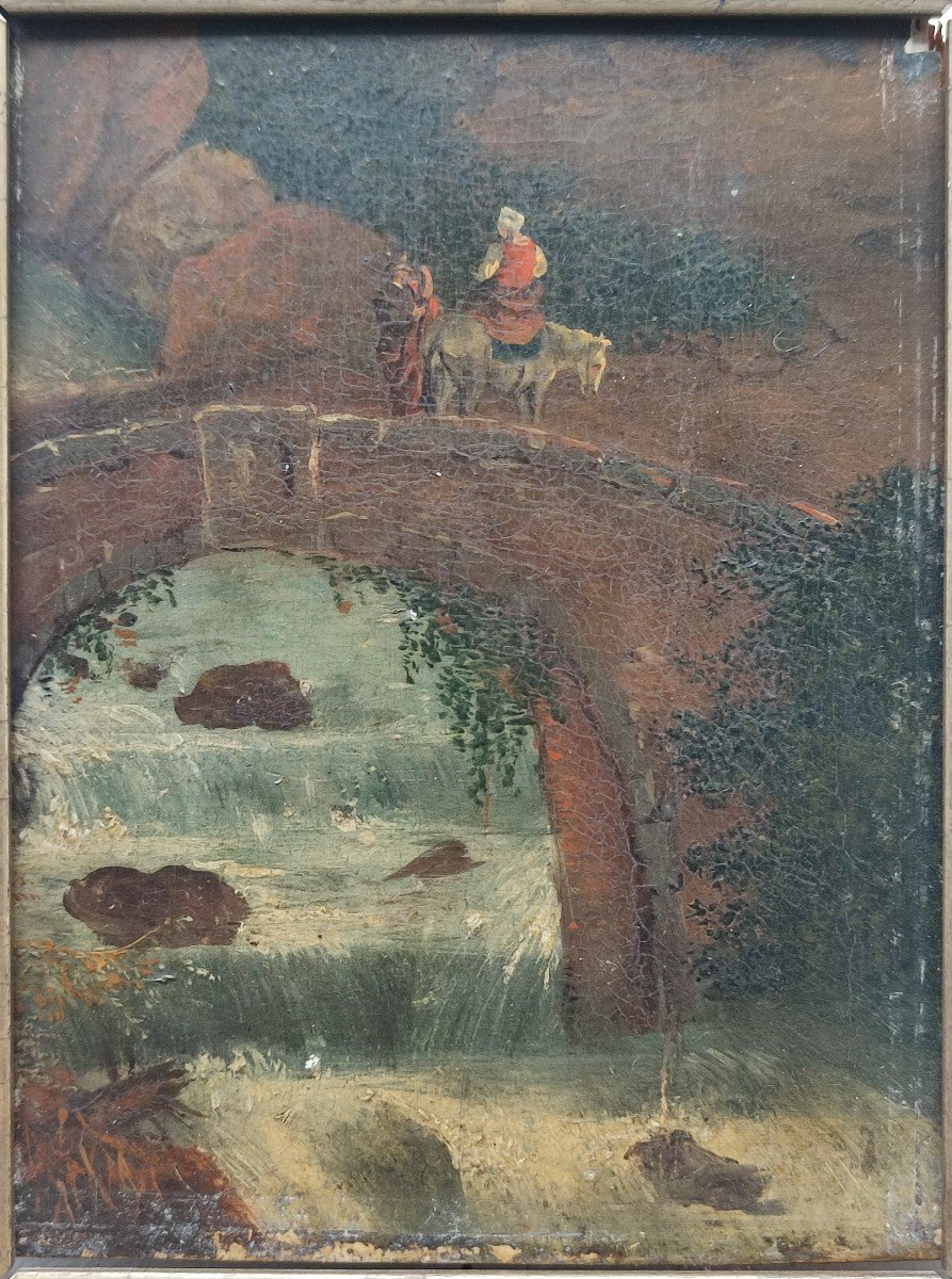 Personnages Sur Un Pont. 18 ème Siècle 