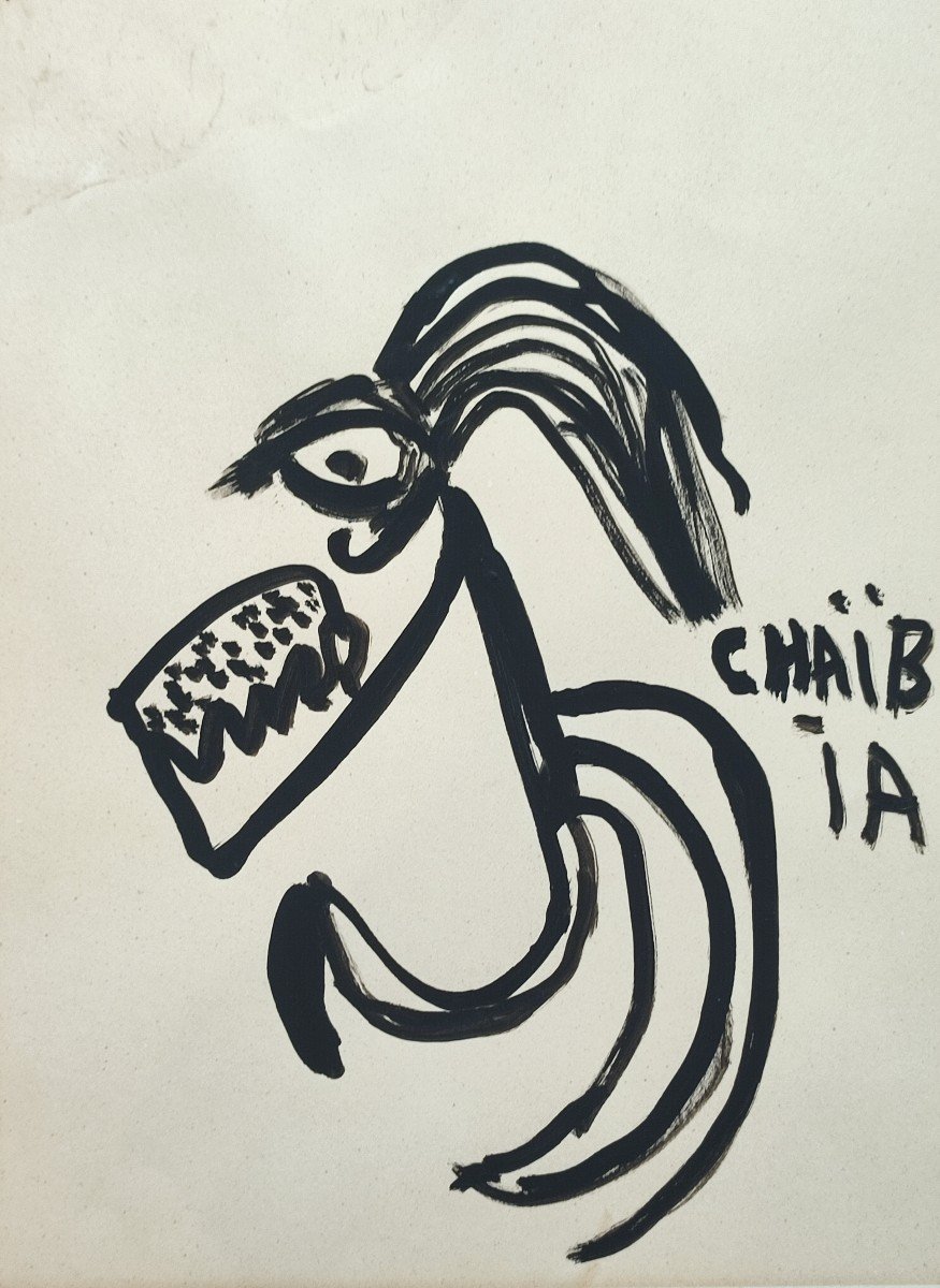   Chaibia. Le coq. Dessin à l'Encre De Chine 1986