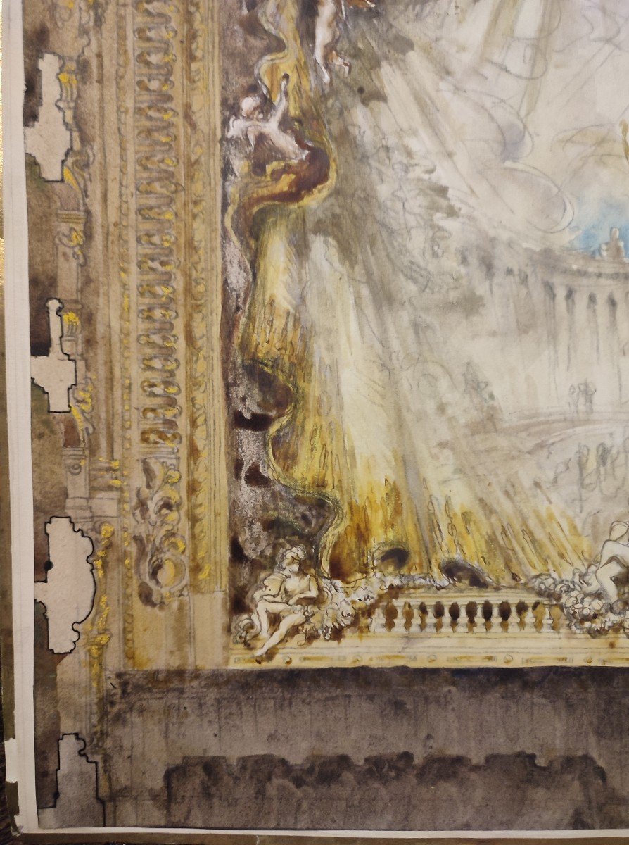 Stage Curtain. 19th Century Architecture Watercolor -photo-3