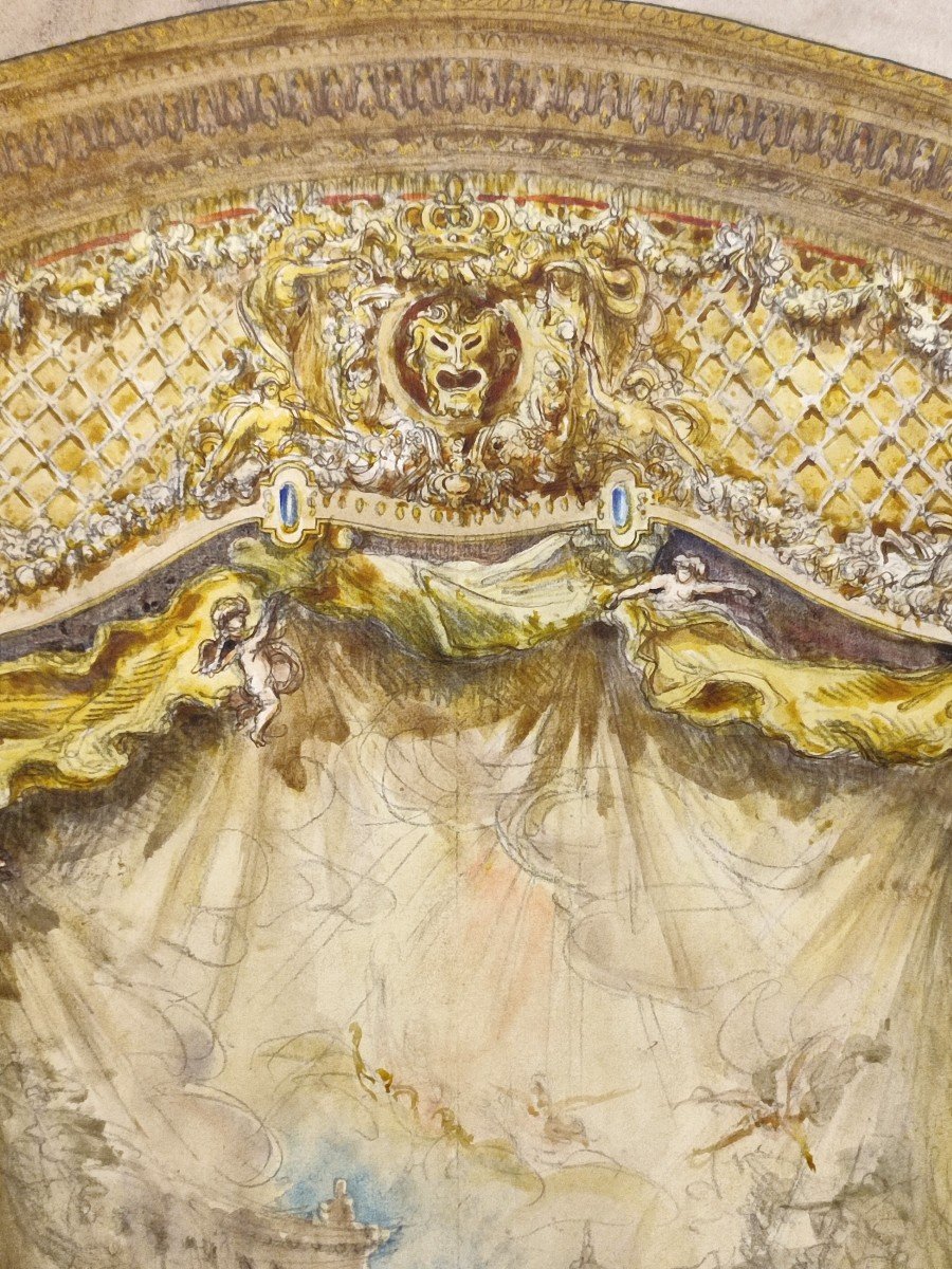 Stage Curtain. 19th Century Architecture Watercolor -photo-4