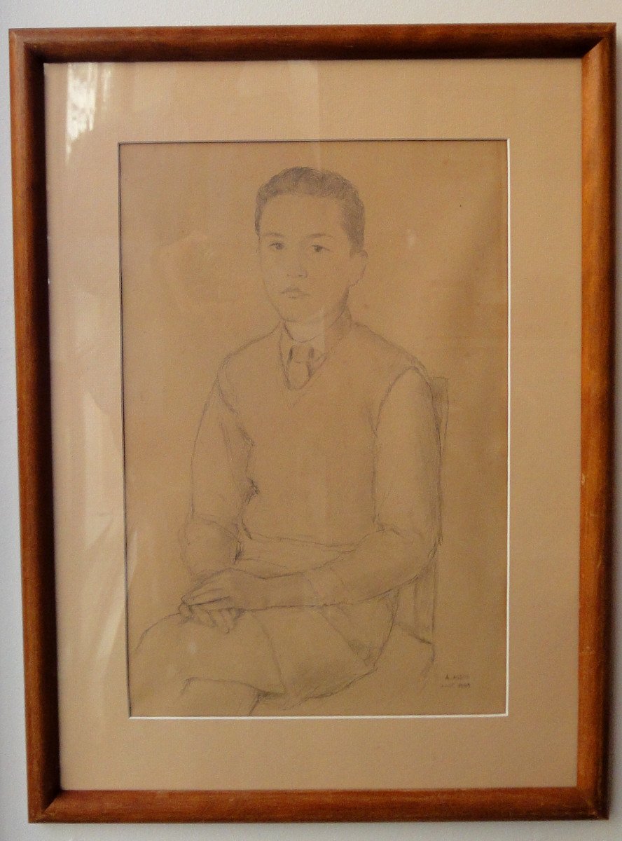 Armand Assus.  Portrait d'un adolescent.Dessin De 1949  -photo-4