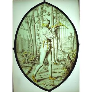 Medieval Hunting Scene. 19th Century Stained Glass