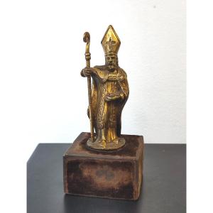 Un évêque. Statuette Bronze Doré. 17 ème Siècle.