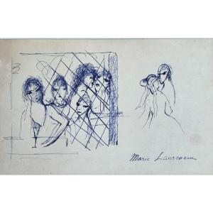 Marie Laurencin. Femmes au bar de nuit . Dessin Original 