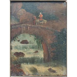 Figures On A Bridge. 18th Century 