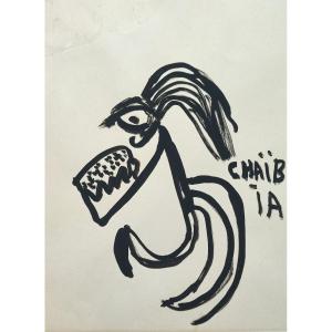   Chaibia. Le coq. Dessin à l'Encre De Chine 1986