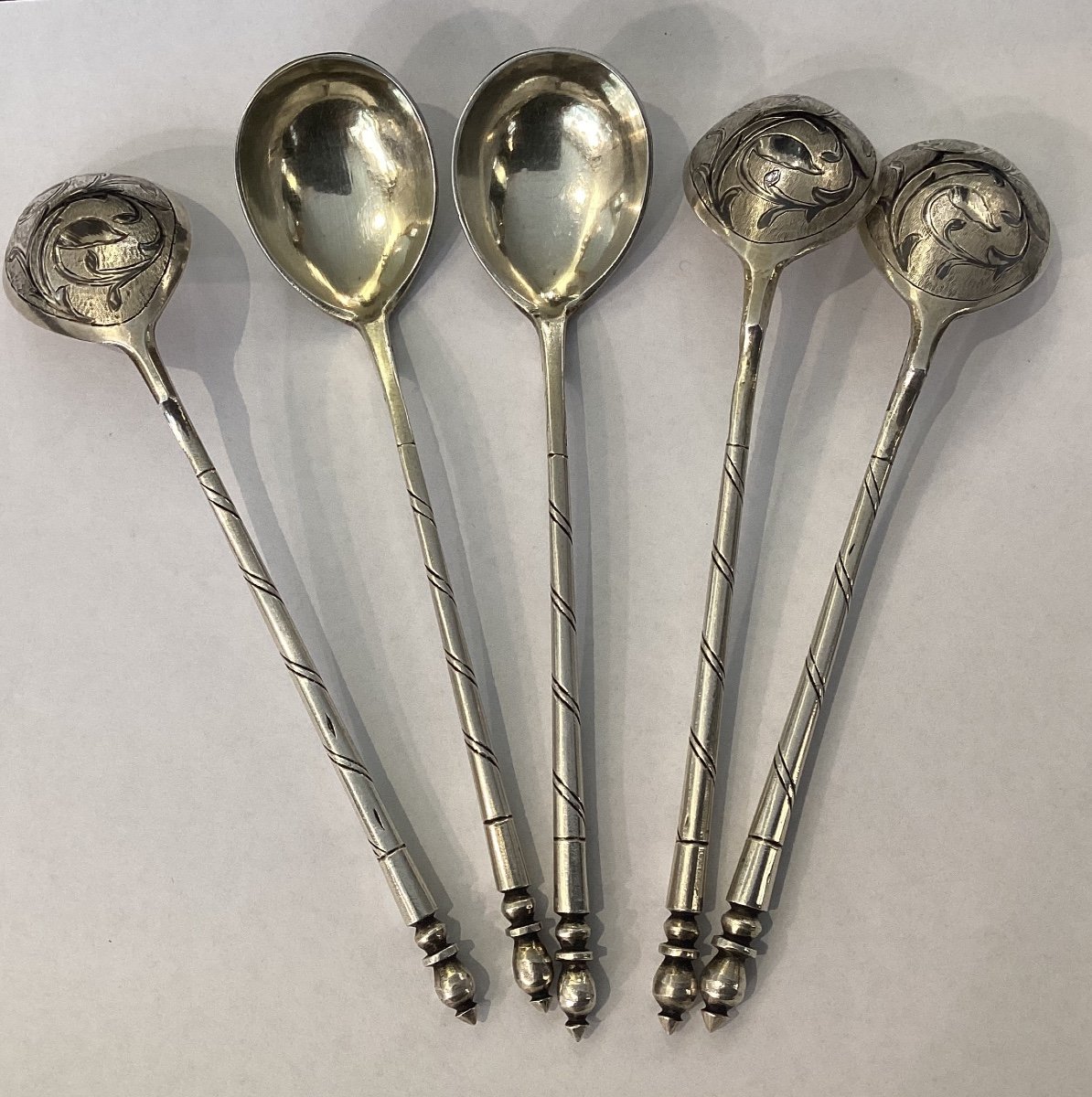 5 Spoons In Honeyed Silver - Hallmark 1855-photo-2