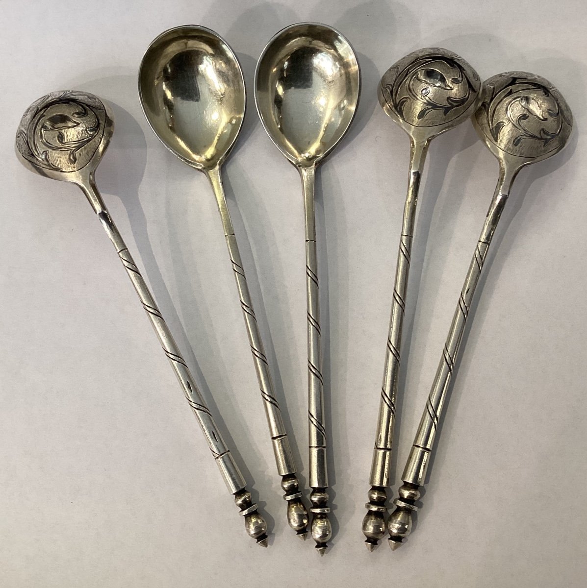 5 Spoons In Honeyed Silver - Hallmark 1855-photo-1