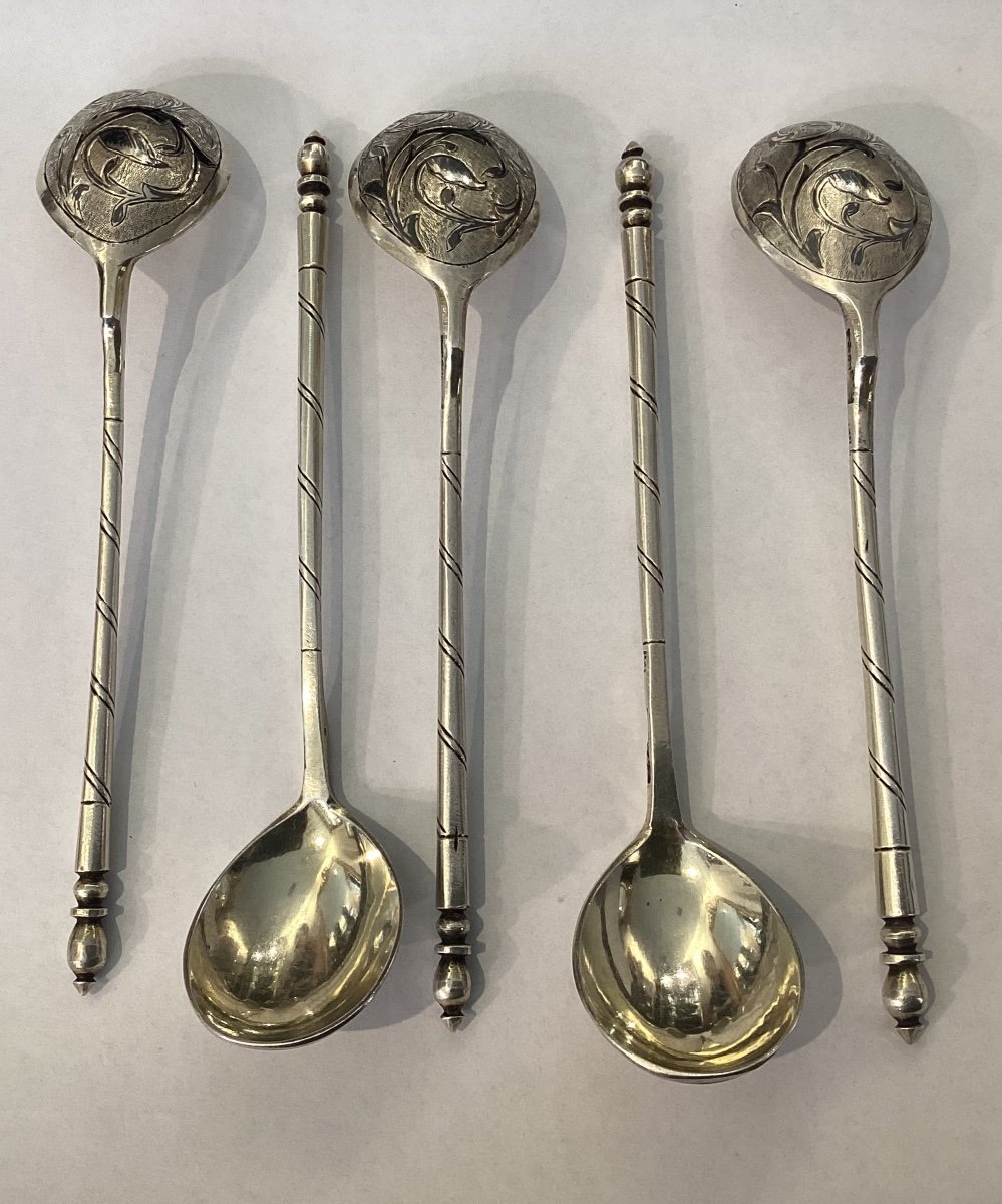 5 Spoons In Honeyed Silver - Hallmark 1855-photo-3