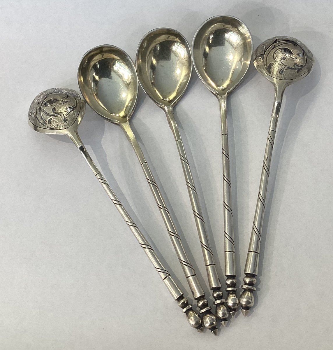 5 Spoons In Honeyed Silver - Hallmark 1855-photo-4