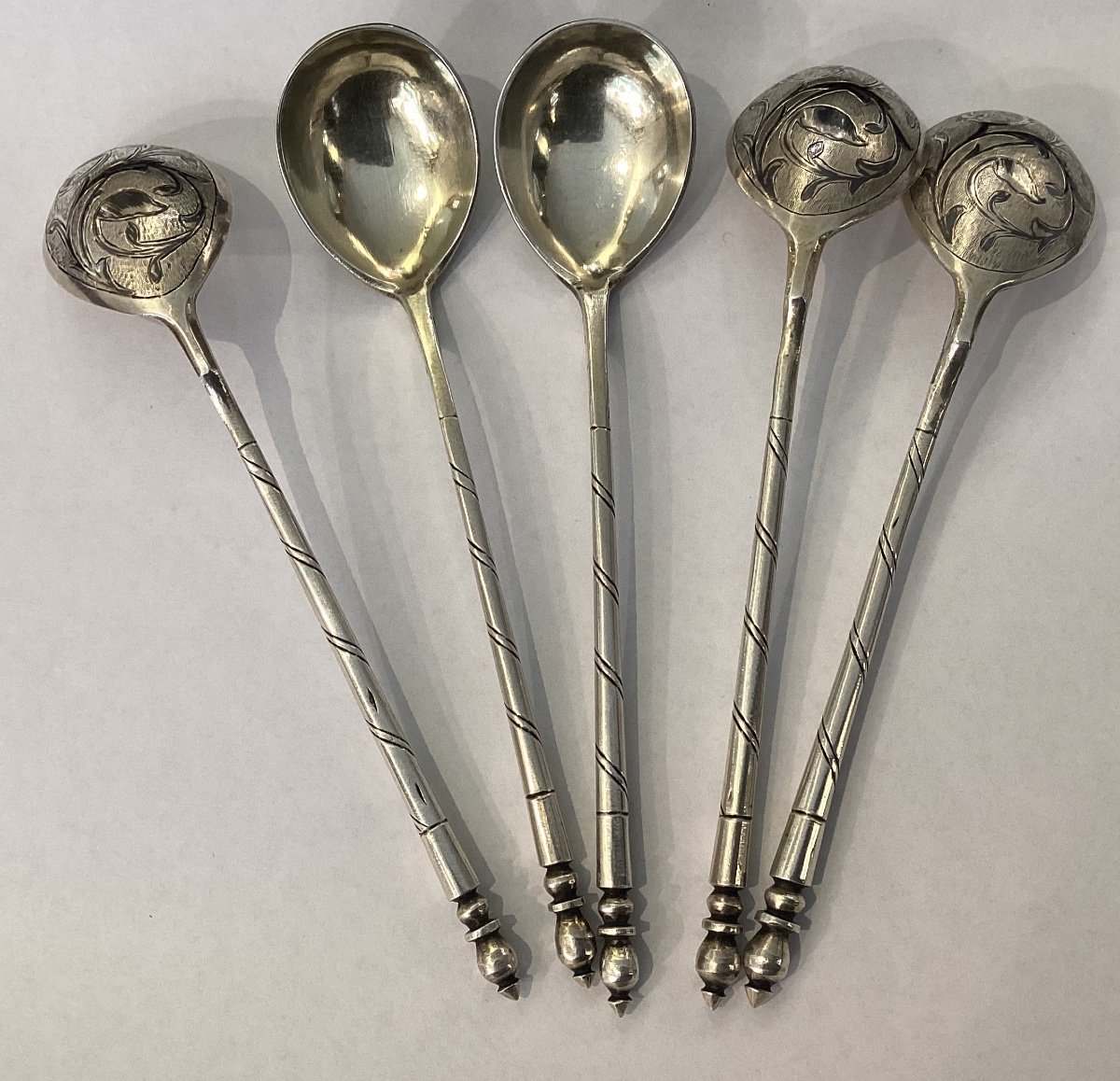 5 Spoons In Honeyed Silver - Hallmark 1855-photo-5