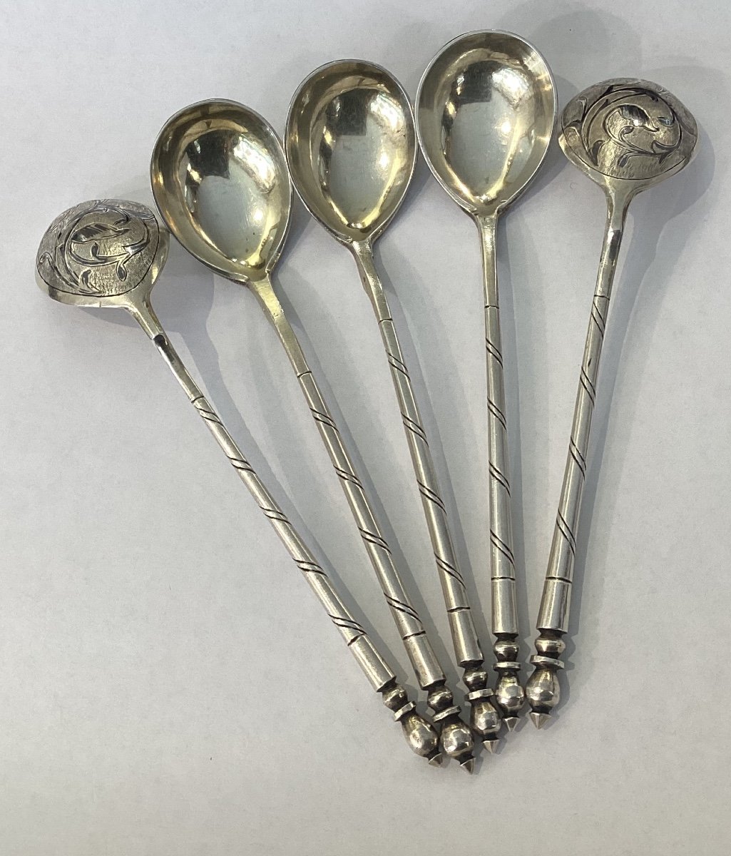 5 Spoons In Honeyed Silver - Hallmark 1855-photo-6