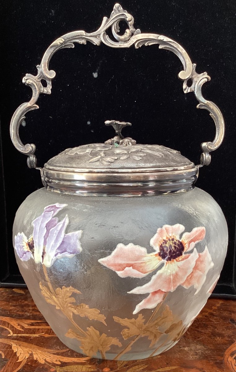 Biscuit Bucket Decorated With Enamelled Anemones, Marked Vs (victor Saglier)-photo-2