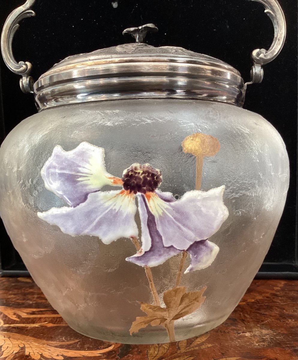 Biscuit Bucket Decorated With Enamelled Anemones, Marked Vs (victor Saglier)-photo-3