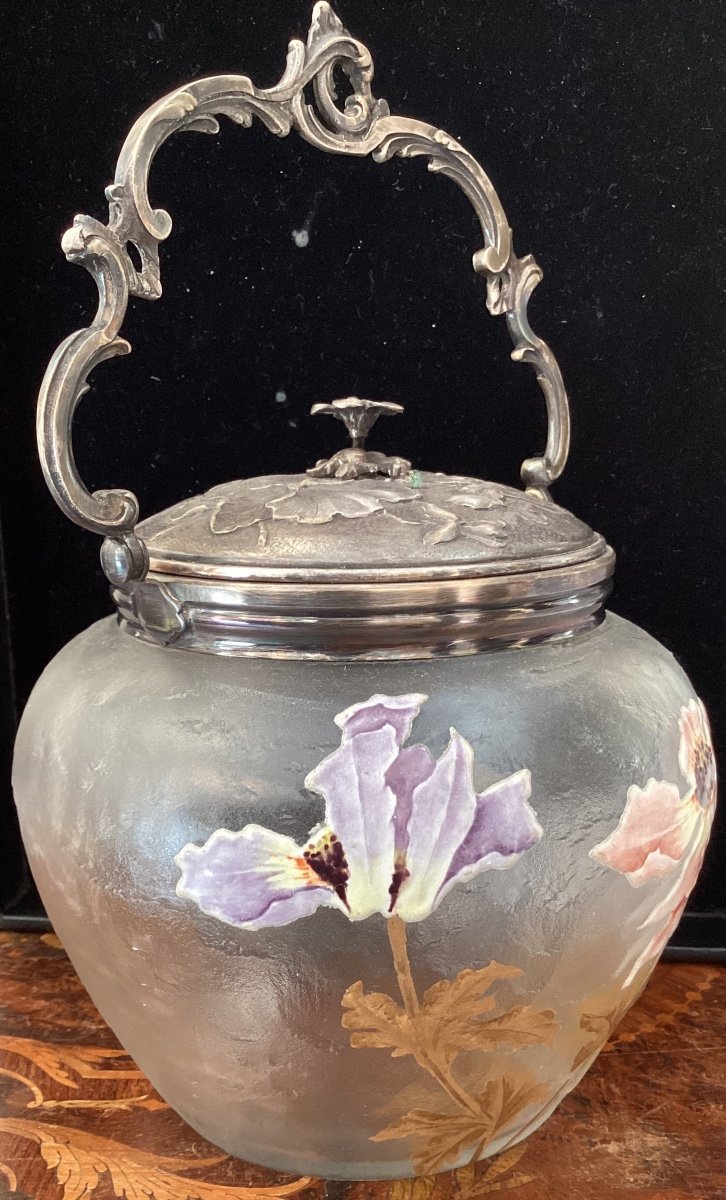 Biscuit Bucket Decorated With Enamelled Anemones, Marked Vs (victor Saglier)-photo-4