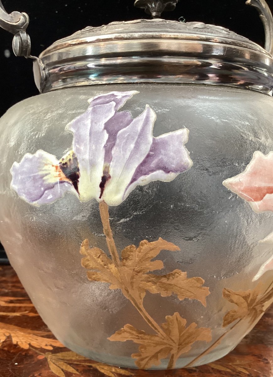 Biscuit Bucket Decorated With Enamelled Anemones, Marked Vs (victor Saglier)-photo-2