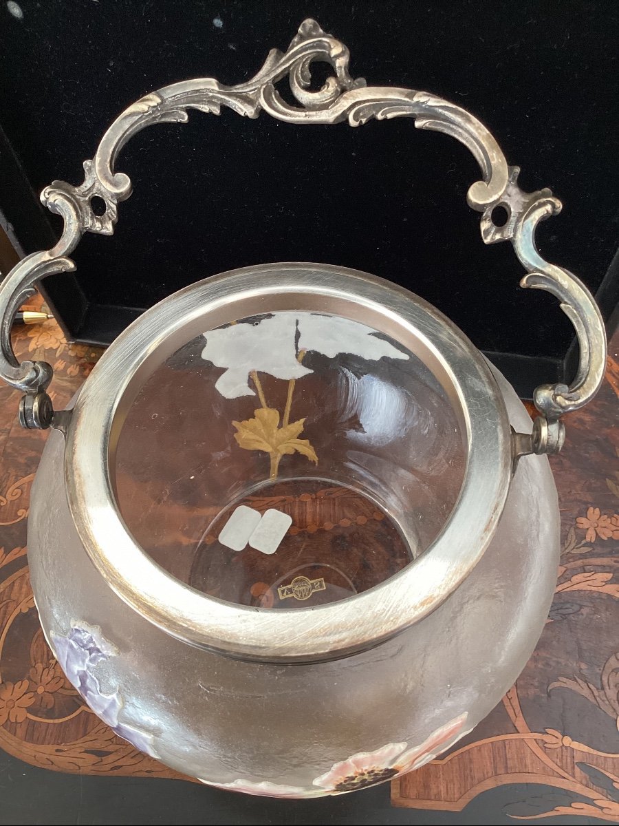 Biscuit Bucket Decorated With Enamelled Anemones, Marked Vs (victor Saglier)-photo-4