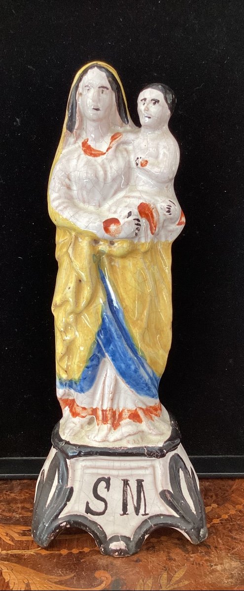 Vierge à l’Enfant en faïence époque XIXe-photo-2