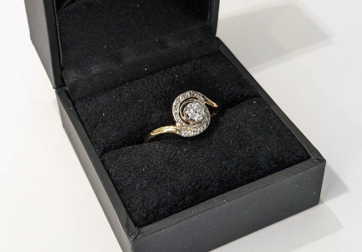 Small Swirl Ring In Yellow Gold, Platinum And Diamonds, 1900 Period-photo-2