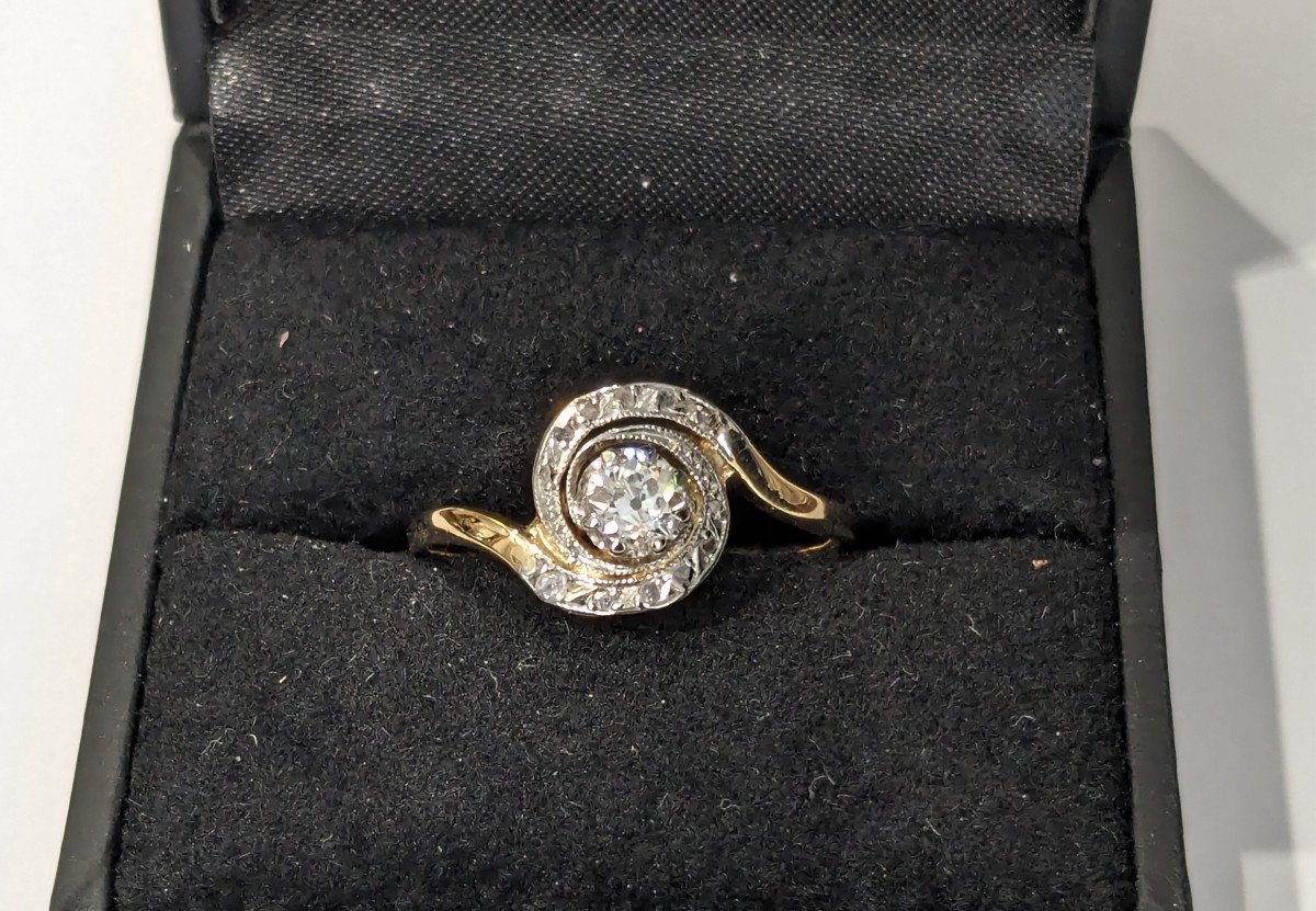 Small Swirl Ring In Yellow Gold, Platinum And Diamonds, 1900 Period-photo-1