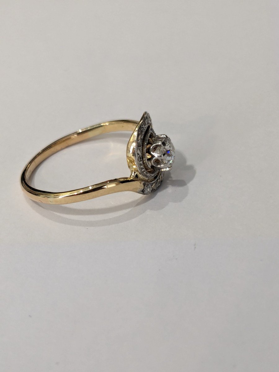 Small Swirl Ring In Yellow Gold, Platinum And Diamonds, 1900 Period-photo-8