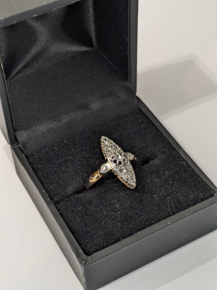 Small Marquise Ring In Gold, Platinum And Diamonds, 1900 Period-photo-3