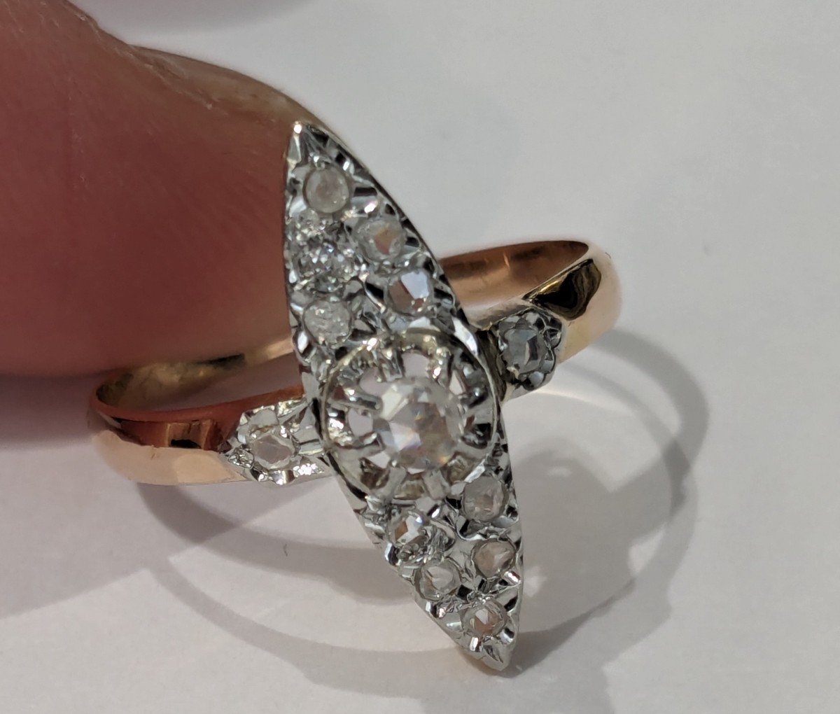 Small Marquise Ring In Gold, Platinum And Diamonds, 1900 Period-photo-3