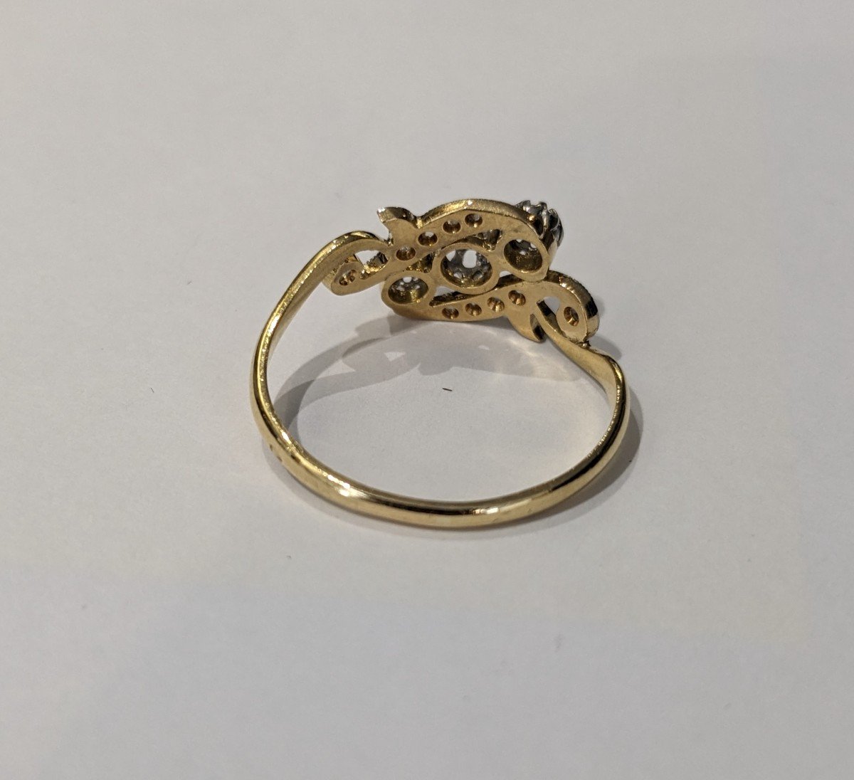 Small Ring In Yellow Gold, Platinum, Diamonds, 1900 Period-photo-3