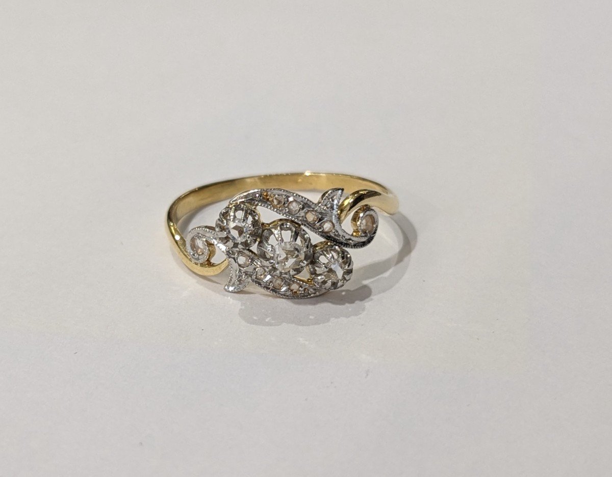 Small Ring In Yellow Gold, Platinum, Diamonds, 1900 Period-photo-4